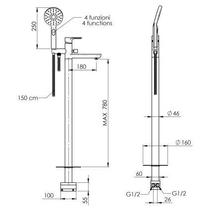 Sapho - Set za kadu s baterijom PAX, sjajni krom