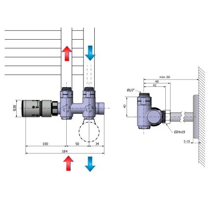 Sapho - Priključni termostatski komplet za središnje priključenje TWIN COMBI lijevi/sjajni krom