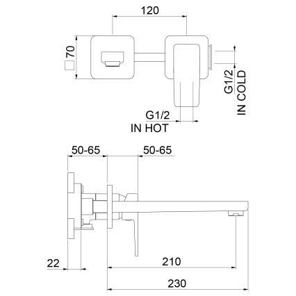 Sapho - TURSI 2-otvorna slavina za umivaonik, mat crna