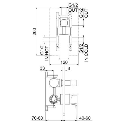 Sapho - Tuš miješalica za podžbuknu ugradnju TURSI, sjajni krom