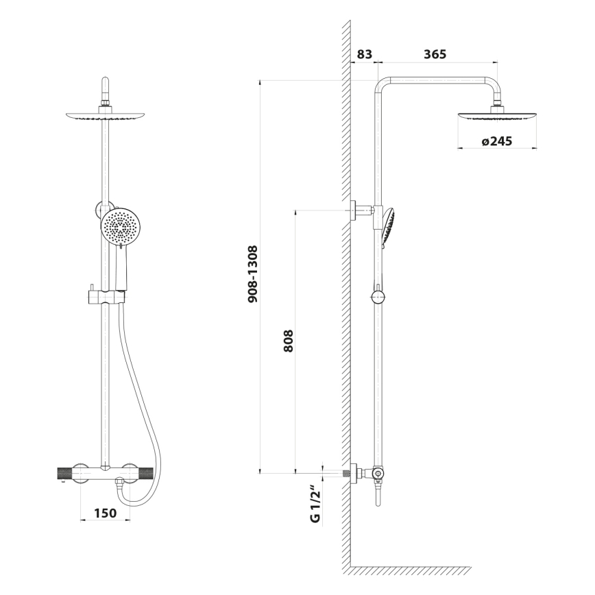 Sapho - Tuš set s baterijom SOLARIS mat crni