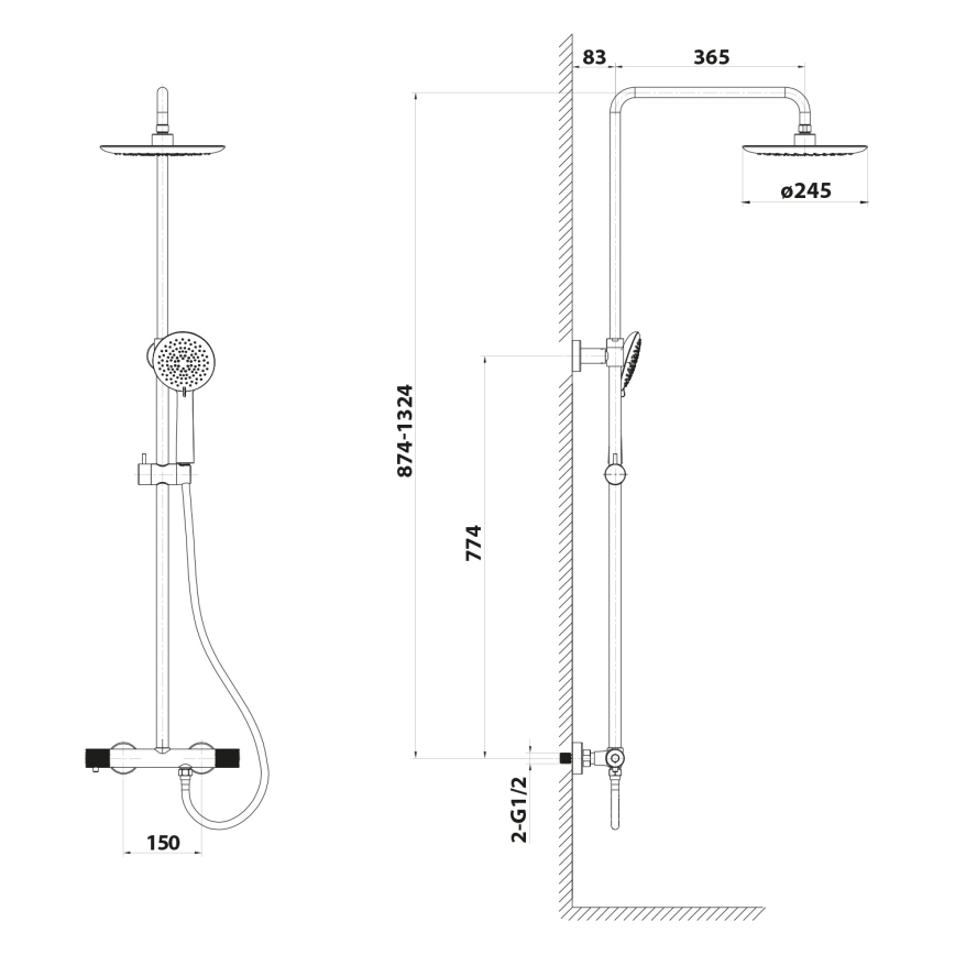 Sapho - Tuš set s baterijom SOLARIS sjajni krom