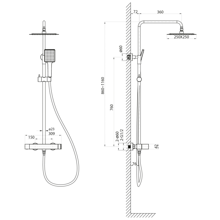 Sapho - Tuš set s miješalicom CUBEMIX, sjajni krom