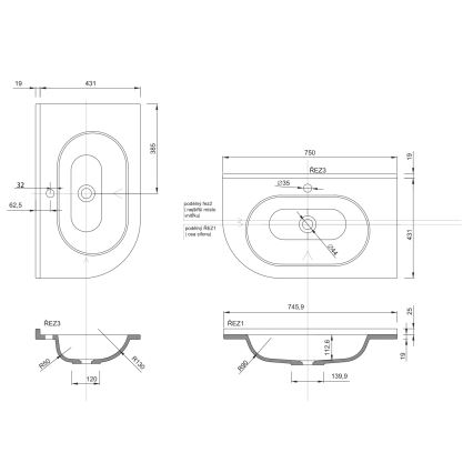 Sapho - Ugradbeni kutni umivaonik PULSE 75x43 cm mramor/bijela