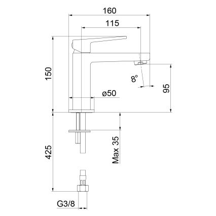 Sapho - Umivaonička miješalica TURSI 15 cm, mat crne boje