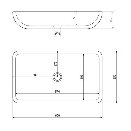 Sapho - Umivaonik na ploču BLOK 60x35 cm kamen/matna crna
