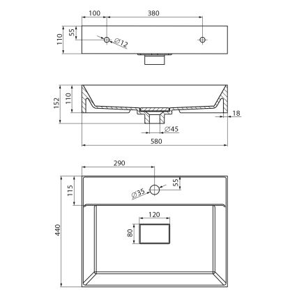 Sapho - Umivaonik na ploču GODIVA 58x44 cm mramor/bijela