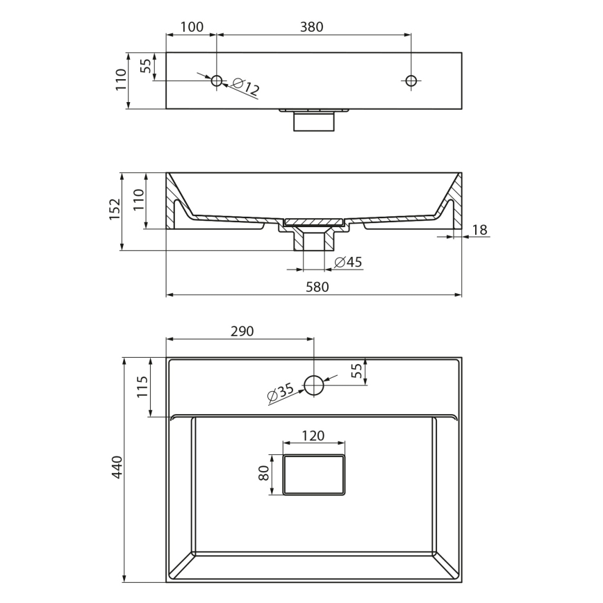 Sapho - Umivaonik na ploču GODIVA 58x44 cm mramor/bijela