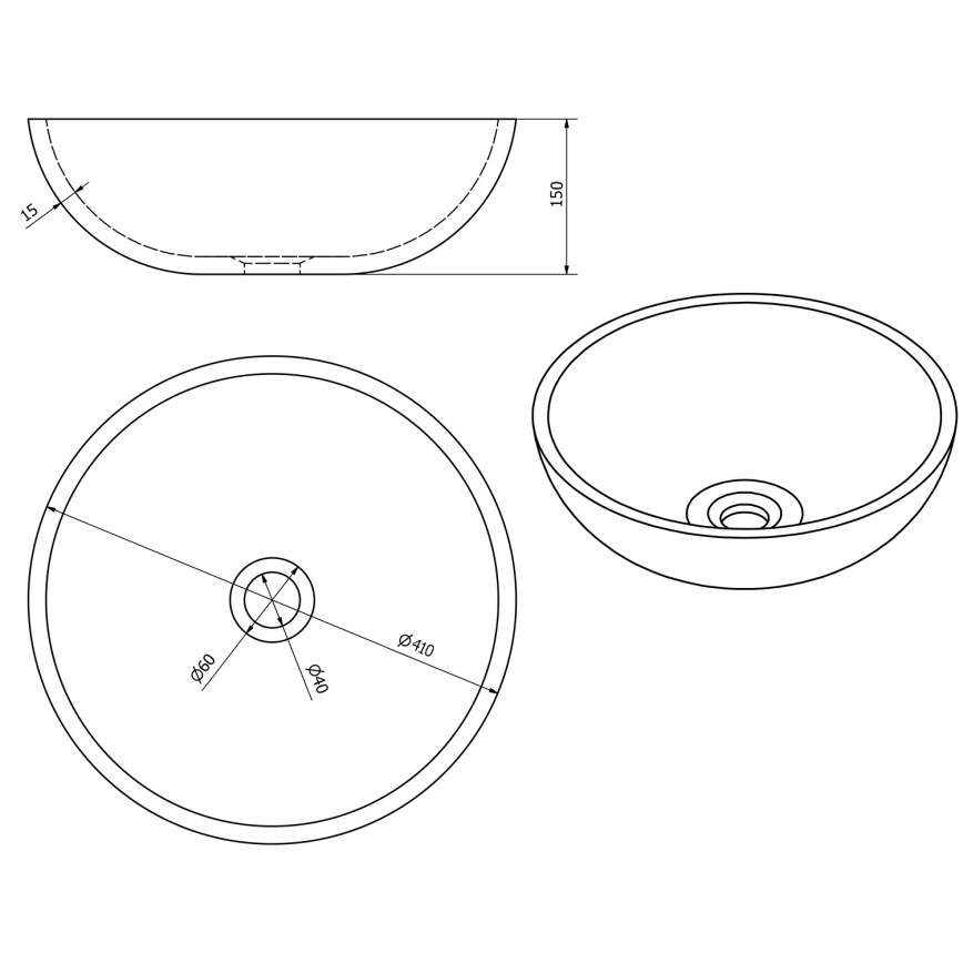 Sapho - Umivaonik na ploču PRIORI, promjer 41 cm, keramički, višebojan