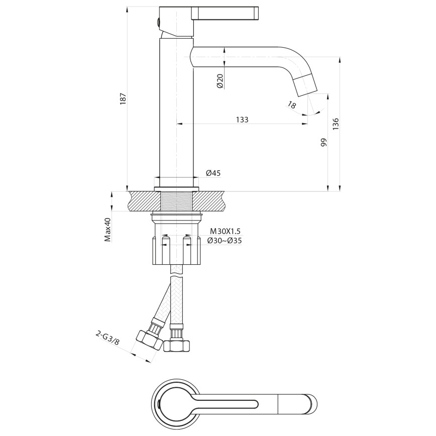 Sapho - Umivaonik slavina ICONIC 18,7 cm mat crna