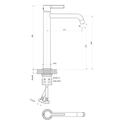 Sapho - Slavina za umivaonik ICONIC 30,9 cm mat crna