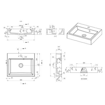 Sapho - Umivaonik za postavljanje na ploču ORINOKO 50 x 42 cm mramor/bijela