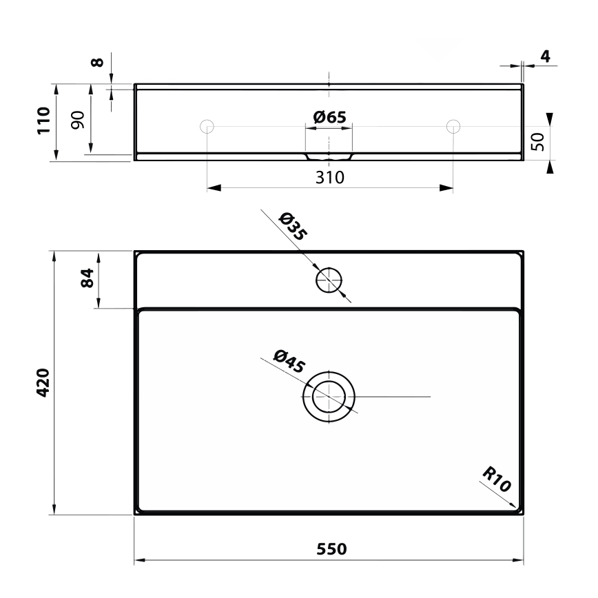Sapho - Umivaonik za ugradnju na radnu ploču AURUM 55x42 cm, brušeni nehrđajući čelik