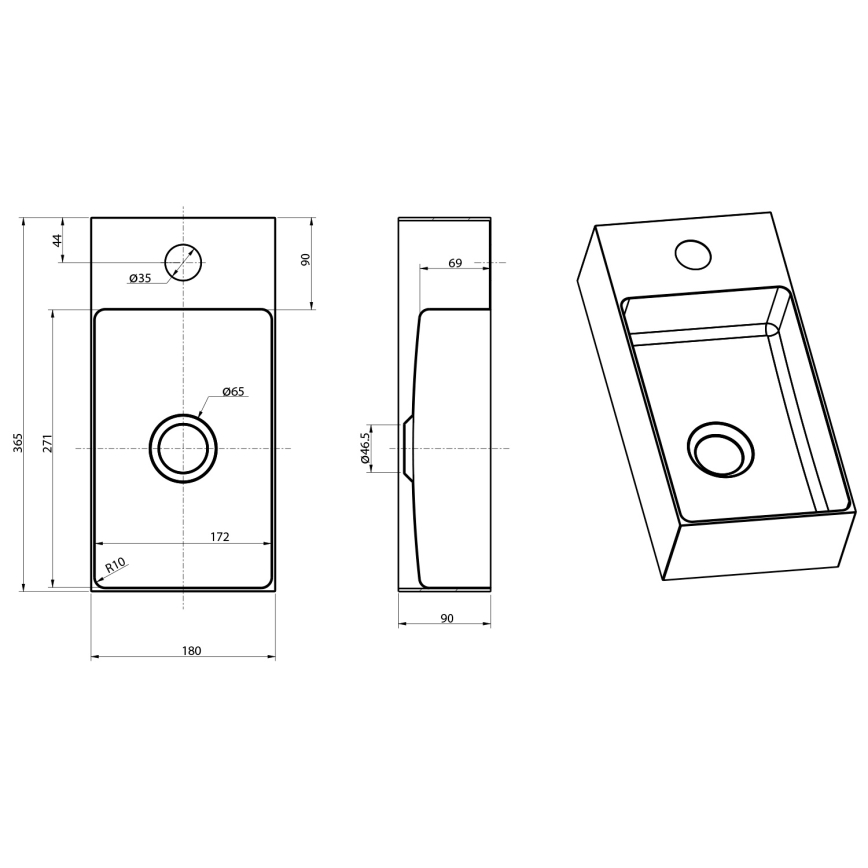 Sapho - Viseći umivaonik AURUM 36,5x18 cm matno zlatni