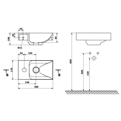 Sapho - Viseći umivaonik PICCOLINO 31x17 cm lijevi/liveni mramor/bijeli