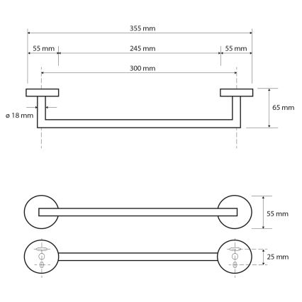 Sapho - Zidna vješalica za ručnike X-ROUND 35,5 cm mat crna
