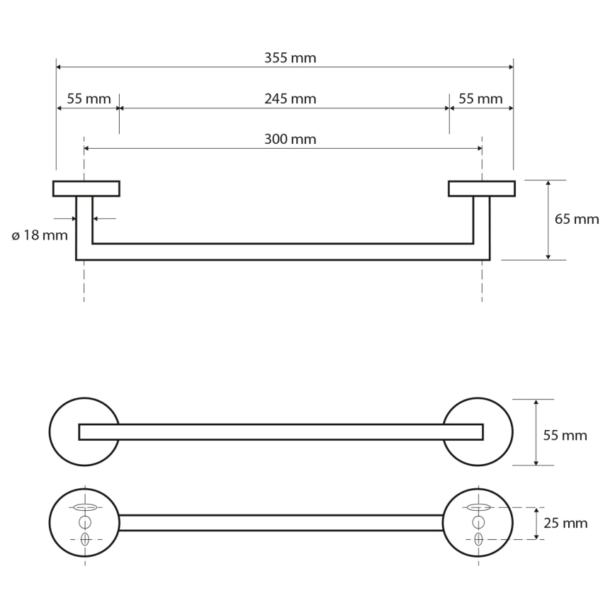 Sapho - Zidna vješalica za ručnike X-ROUND 35,5 cm mat crna