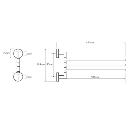 Sapho - Zidni rotirajući držač za ručnike X-ROUND 19,5x45 cm sjajni krom