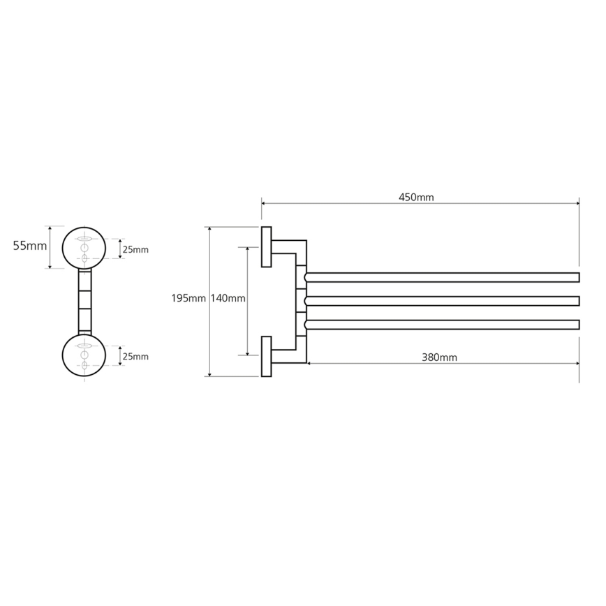 Sapho - Zidni rotirajući držač za ručnike X-ROUND 19,5x45 cm sjajni krom
