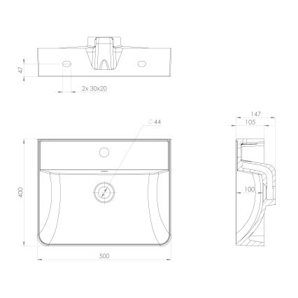 Sapho - Zidni umivaonik 50x40 cm lijevani mramor/bijela