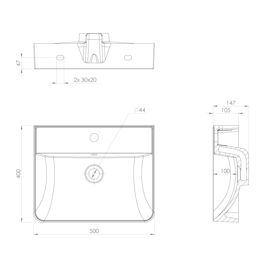 Sapho - Zidni umivaonik 50x40 cm lijevani mramor/bijela