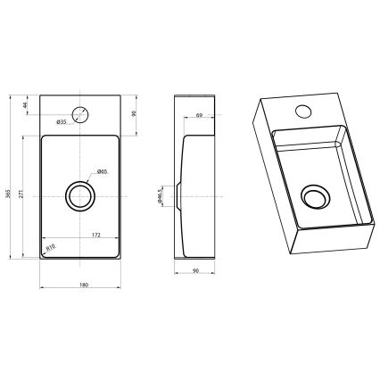 Sapho - Zidni umivaonik AURUM 36,5 x 18 cm, matni bakreni
