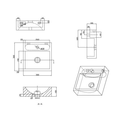 Sapho - Zidni umivaonik BLOK 30x30 cm antracit