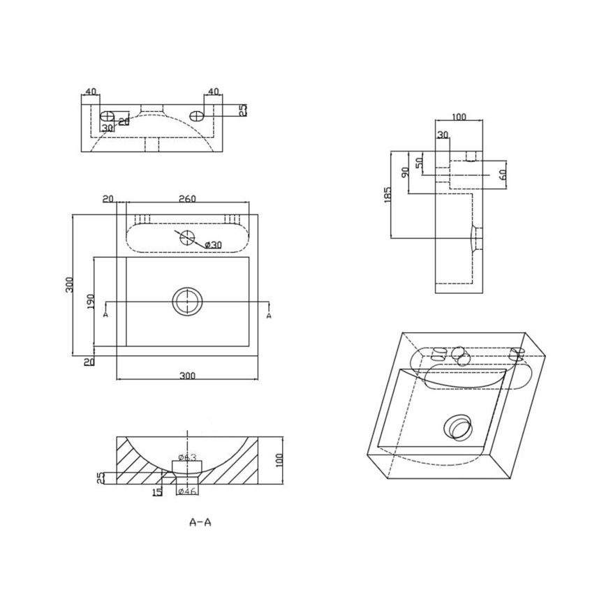 Sapho - Zidni umivaonik BLOK 30x30 cm antracit