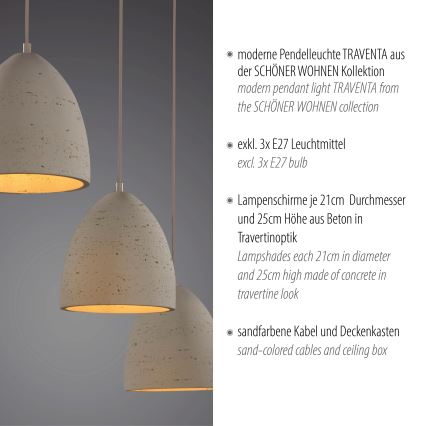 Schöner Wohnen 12541-42 - Luster na sajli TRAVENTA 3xE27/40W/230V beton