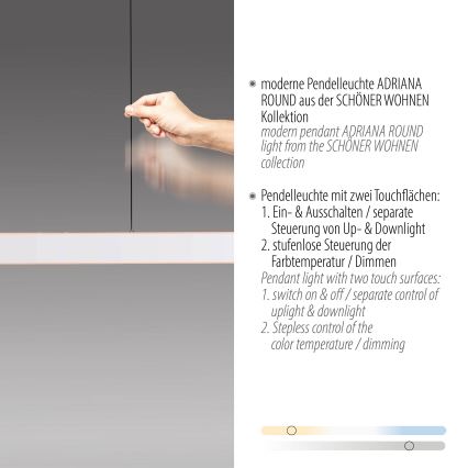 Schöner Wohnen 12577-16 - LED luster na kabelu s funkcijom prigušivanja ADRIANA ROUND 2xLED/24W/230V 2700/3000/3500/4000/5000K bijela