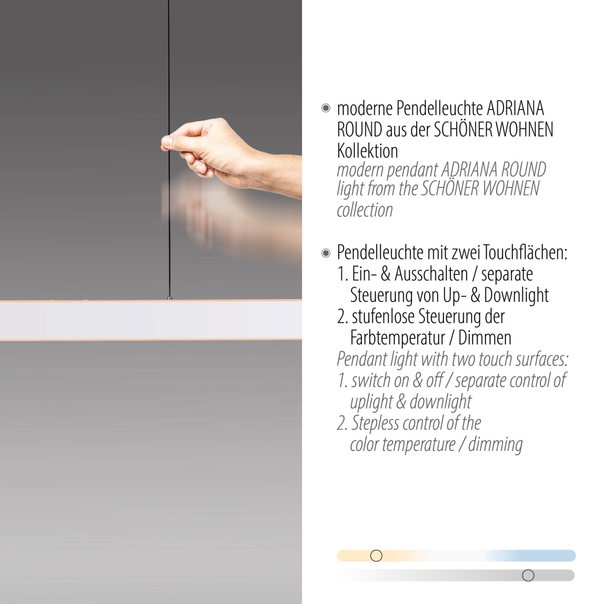 Schöner Wohnen 12577-16 - LED luster na kabelu s funkcijom prigušivanja ADRIANA ROUND 2xLED/24W/230V 2700/3000/3500/4000/5000K bijela