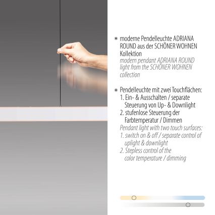 Schöner Wohnen 12577-16 - Prigušivi LED luster na sajli ADRIANA ROUND 2xLED/24W/230V 2700/3000/3500/4000/5000K 160 cm bijela