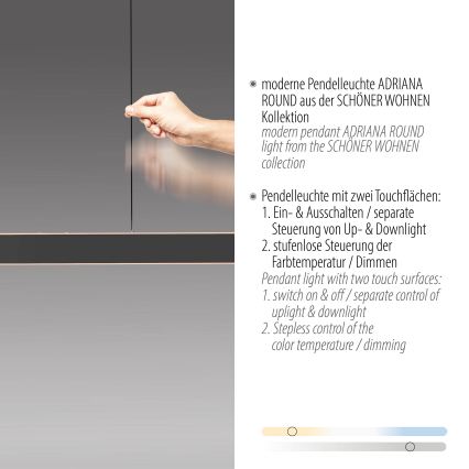 Schöner Wohnen 12577-18 - Viseća svjetiljka na kabelu s mogućnošću prigušivanja ADRIANA ROUND 2xLED/24W/230V 2700/3000/3500/4000/5000K crna