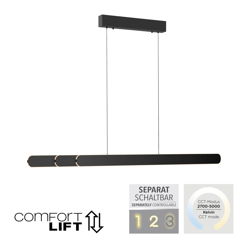 Schöner Wohnen 12577-18 - LED luster na sajli ADRIANA ROUND s mogućnošću prigušivanja 2xLED/24W/230V 2700/3000/3500/4000/5000K 160 cm crna