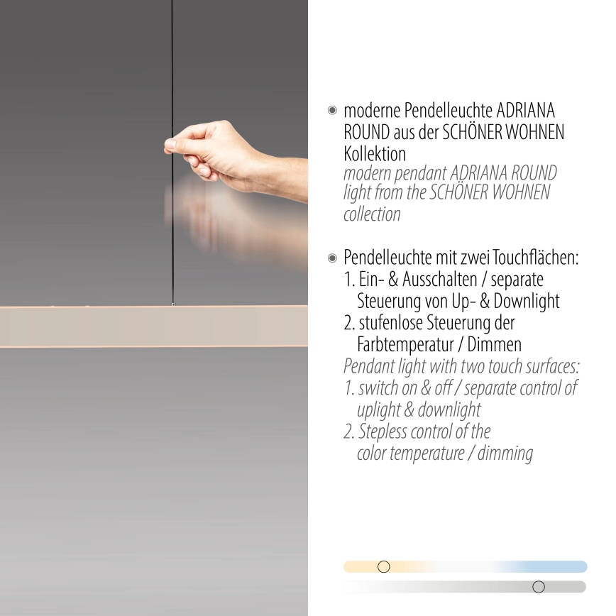 Schöner Wohnen 12577-39 - LED viseći luster na sajli s mogućnošću prigušivanja ADRIANA ROUND 2xLED/24W/230V 2700/3000/3500/4000/5000K siva