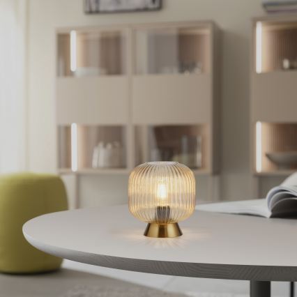 Schöner Wohnen 13573-27 - Stolna svjetiljka NAMI 1xE27/25W/230V zlatna/bež/zadimljena