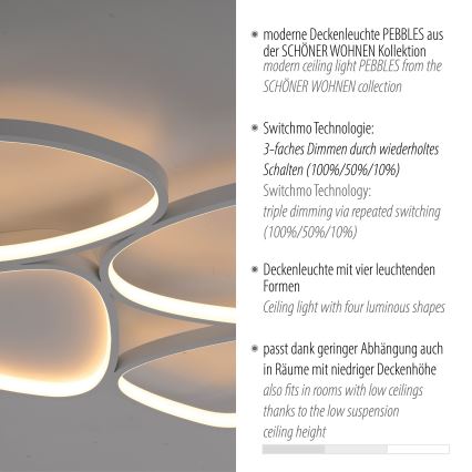 Schöner Wohnen 14038-16 - LED stropna svjetiljka PEBBLES s prigušivanjem LED/35,5W/230V bijela