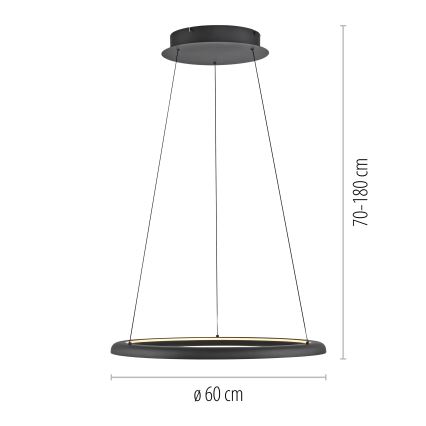 Schöner Wohnen 15570-18 - LED luster QUILLO s mogućnošću prigušivanja, na užetu, LED/36W/230V, Ø 60 cm, crni