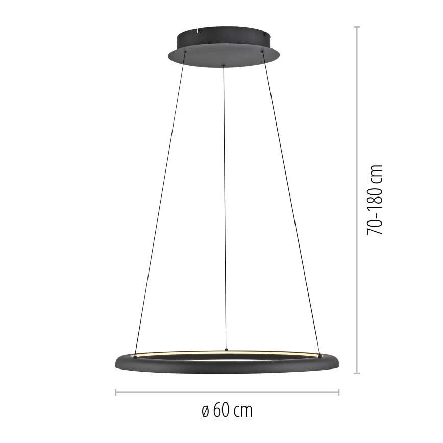 Schöner Wohnen 15570-18 - LED luster QUILLO s mogućnošću prigušivanja, na užetu, LED/36W/230V, Ø 60 cm, crni