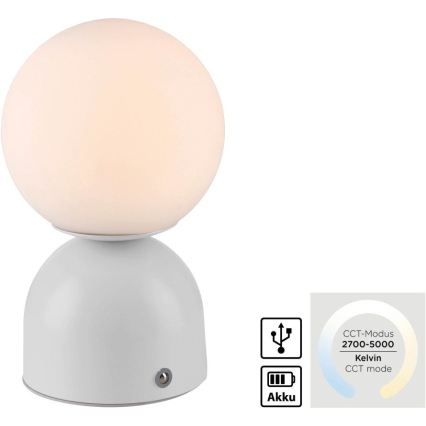 Schöner Wohnen 19218-16 - LED prigušiva stolna lampa RUDI s dodirnim upravljanjem, punjiva LED/1,2W/5V 3000-6000K 1200 mAh, bijela