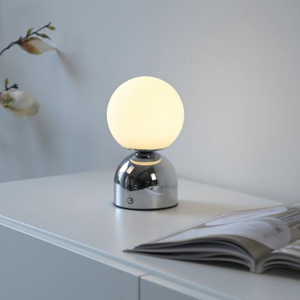 Schöner Wohnen 19218-17 - Stolna LED lampa RUDI, punjiva, s dodirnim upravljanjem i mogućnošću prigušivanja, LED/1,2W/5V 3000-6000K 1200 mAh sjajni krom