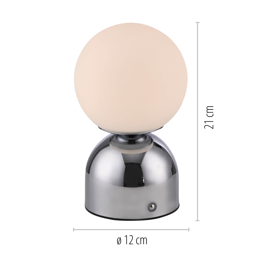 Schöner Wohnen 19218-17 - Stolna LED lampa RUDI, punjiva, s dodirnim upravljanjem i mogućnošću prigušivanja, LED/1,2W/5V 3000-6000K 1200 mAh sjajni krom