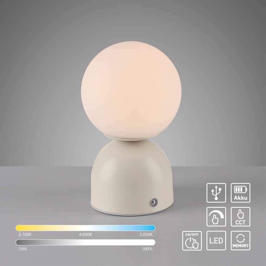 Schöner Wohnen 19218-39 - LED stolna lampa RUDI, prigušiva s dodirnim upravljanjem, punjiva, LED/1,2W/5V 3000-6000K 1200 mAh siva