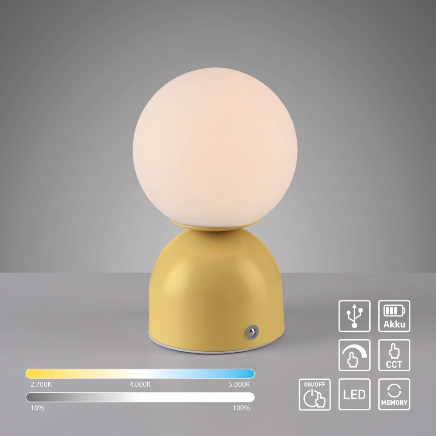 Schöner Wohnen 19218-81 - LED prigušiva dodirna punjiva stolna lampa RUDI LED/1,2W/5V 3000-6000K 1200 mAh žuta