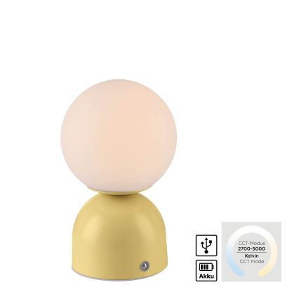 Schöner Wohnen 19218-81 - LED prigušiva dodirna punjiva stolna lampa RUDI LED/1,2W/5V 3000-6000K 1200 mAh žuta