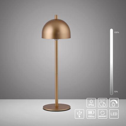 Schöner Wohnen 19244-12 - LED vanjska stolna lampa BELLIS, punjiva, s dodirnim prigušivanjem, LED/2,5 W/5 V, 2600 mAh, IP54, zlatna