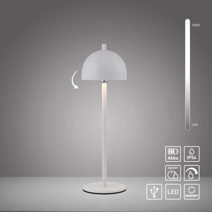 Schöner Wohnen 19244-16 - LED vanjska stolna svjetiljka BELLIS, punjiva, s upravljanjem na dodir i mogućnošću prigušivanja, LED/2,5W/5V, 2600 mAh, IP54, bijela