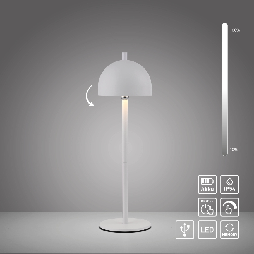 Schöner Wohnen 19244-16 - LED vanjska stolna svjetiljka BELLIS, punjiva, s upravljanjem na dodir i mogućnošću prigušivanja, LED/2,5W/5V, 2600 mAh, IP54, bijela