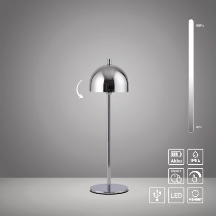 Schöner Wohnen 19244-17 - LED Prigušiva dodirna punjiva vanjska stolna lampa BELLIS LED/2,5W/5V 2600 mAh IP54 sjajni krom