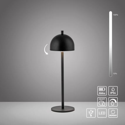 Schöner Wohnen 19244-18 - LED prigušiva dodirna punjiva vanjska stolna lampa BELLIS LED/2,5W/5V 2600 mAh IP54 crna